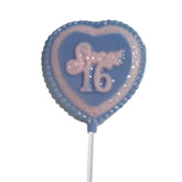 Sweet 16 Purple Heart with Pink White or Milk Chocolate Sucker Lollipop 2.0oz